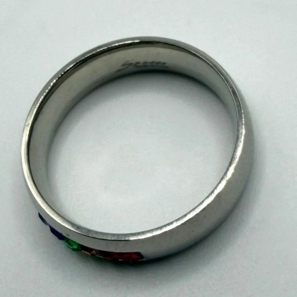 Spikes Rainbow Pride CZ Channel‎ Band Ring Size 11 Stainless Steel